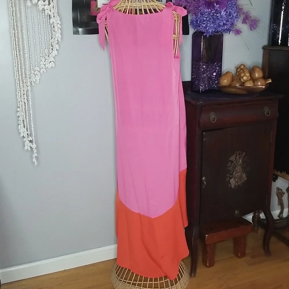 Mud Pie Medium Pink and Orange Shoulder Tie Swimsuit Cover Up Dress - Picture 3 of 9